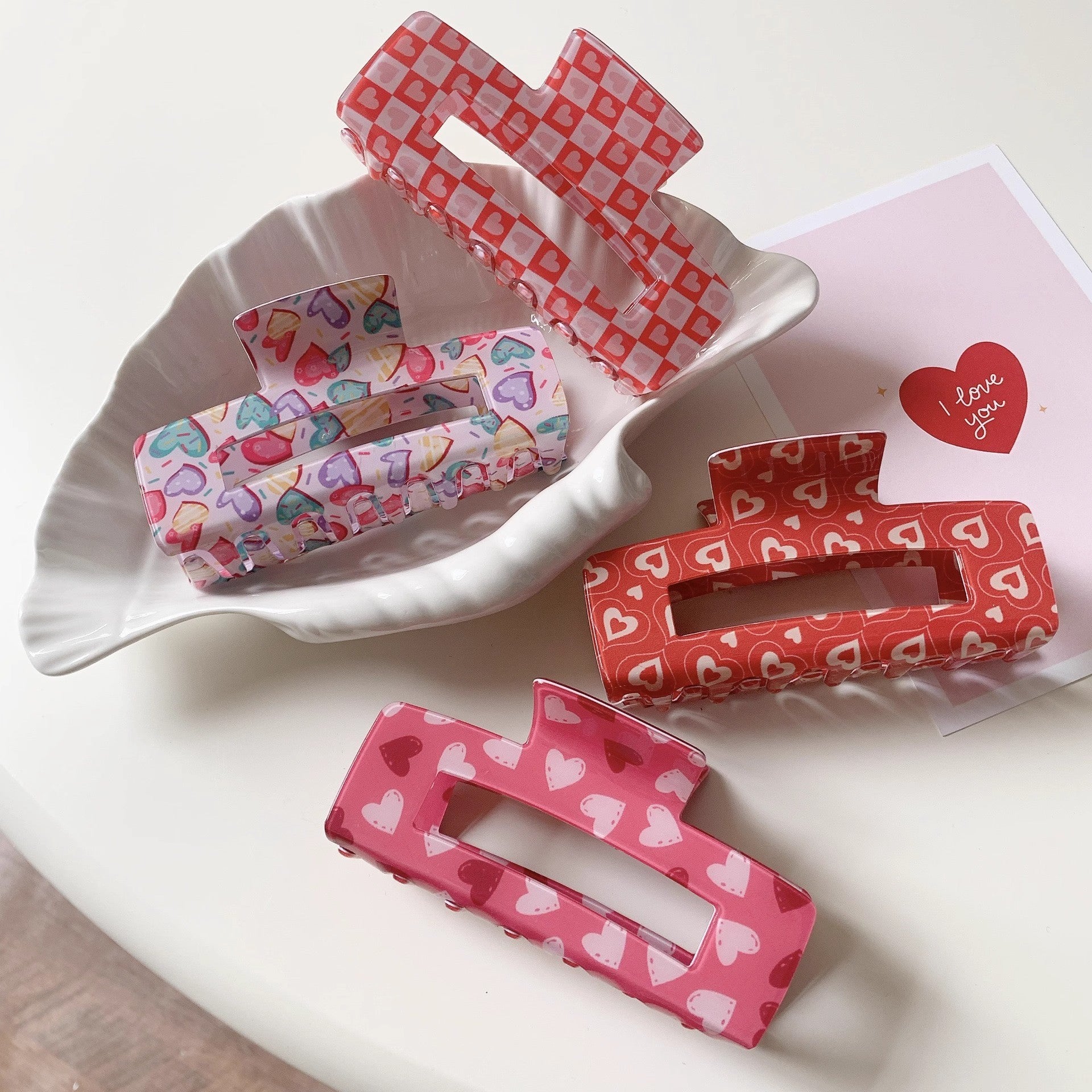 Wholesale Acrylic Valentine's Day Large Rectangular Cupid Rose Shark Clip Hair Accessories